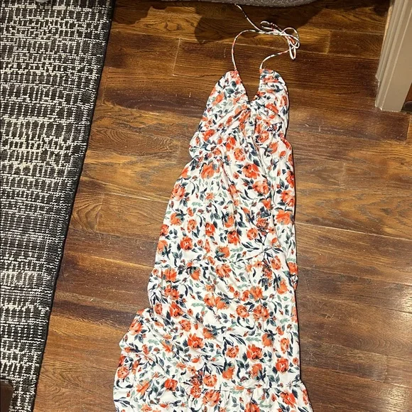Elegant Floral Maxi Dress - Orange and White - Picture 1 of 2